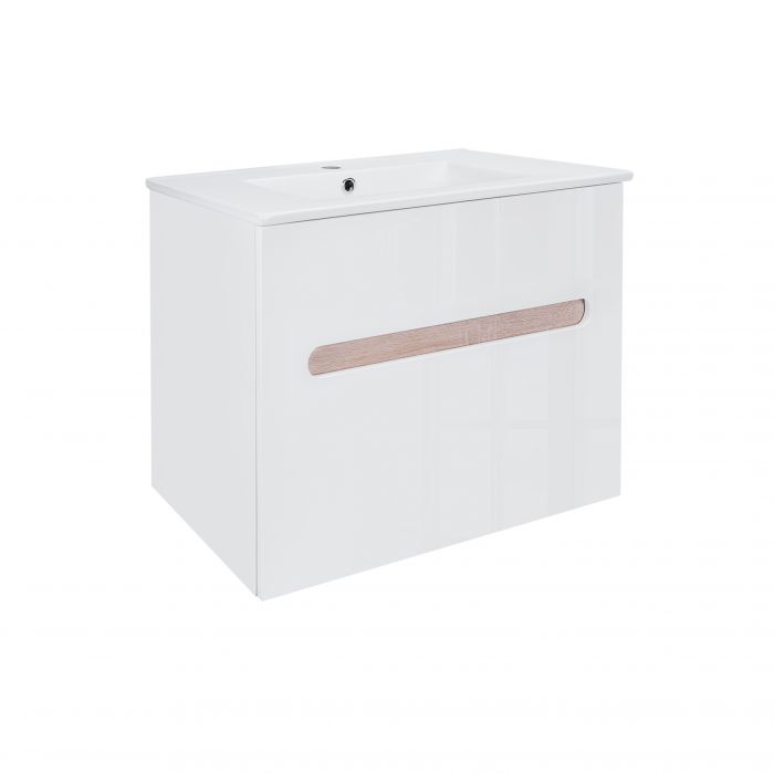 Комплект Qtap Virgo 700х580х437 White/Whitish oak подвесная тумба + раковина врезная QT1872TPА7013070CW