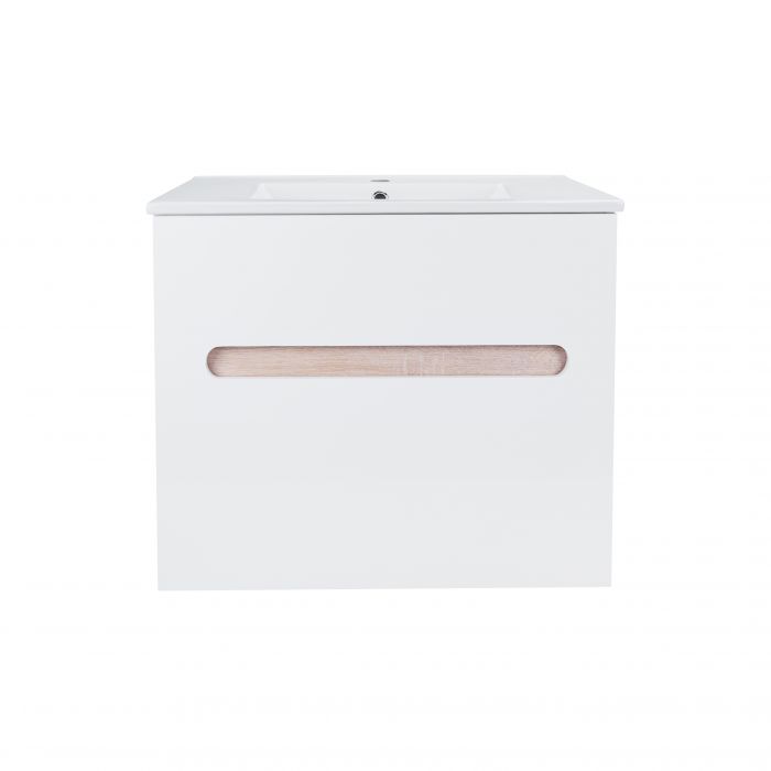 Комплект Qtap Virgo 700х580х437 White/Whitish oak подвесная тумба + раковина врезная QT1872TPА7013070CW