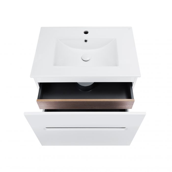 Комплект Qtap Virgo 700х580х437 White/Whitish oak подвесная тумба + раковина врезная QT1872TPА7013070CW