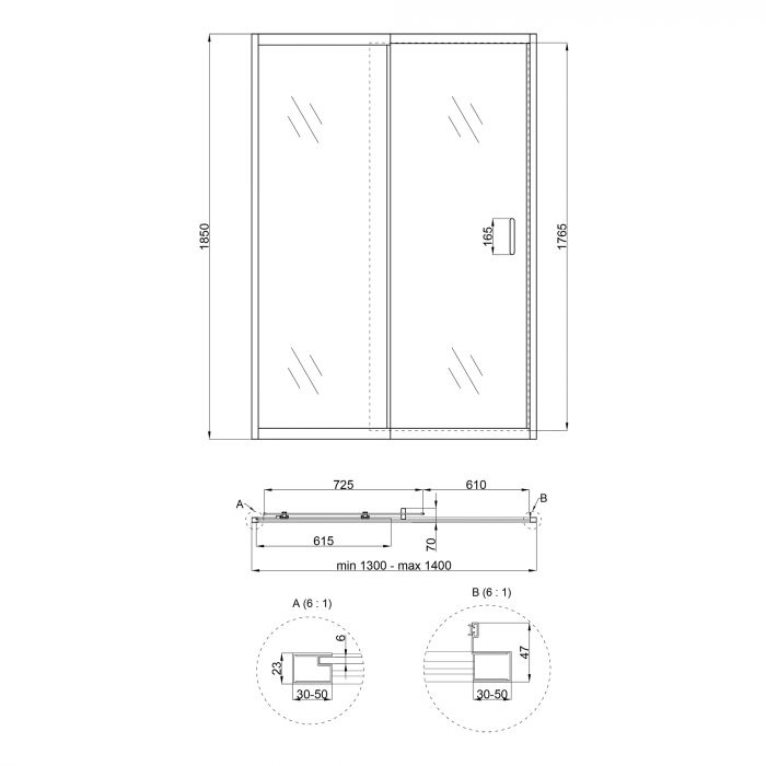 Душевые двери в нишу Qtap Taurus CRM2013-14.C6 130-140x185 см, стекло Clear 6 мм, покрытие CalcLess