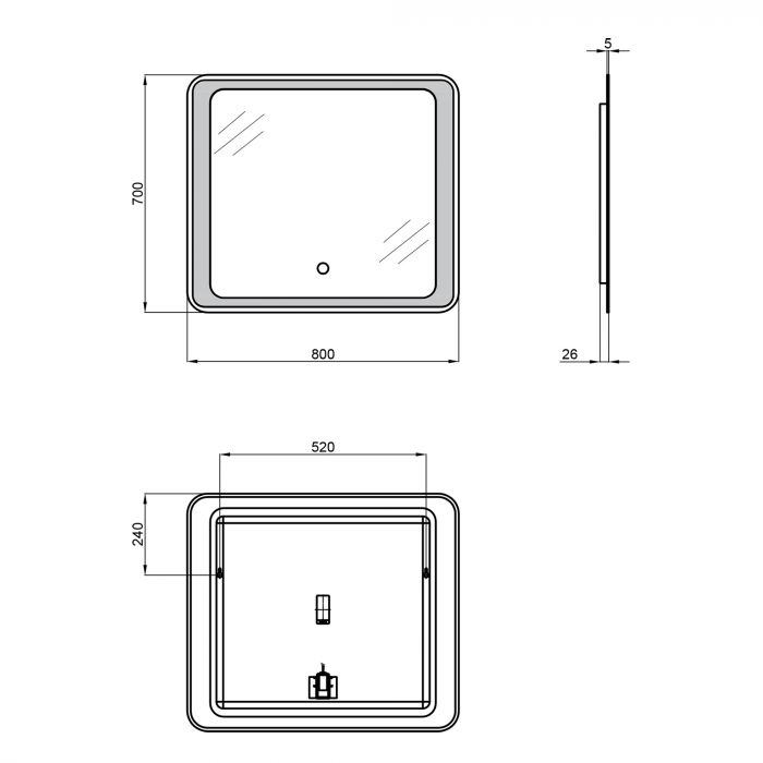 Зеркало Qtap Leo 800х700 с LED-подсветкой QT117814187080W