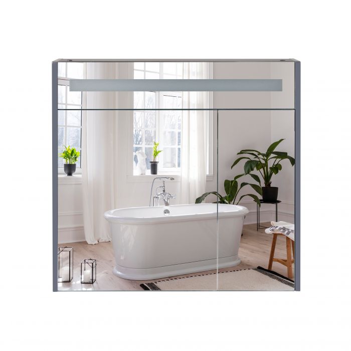 Зеркальный шкаф подвесной Qtap Robin 800х730х145 Graphite с LED-подсветкой QT1377ZP8002G