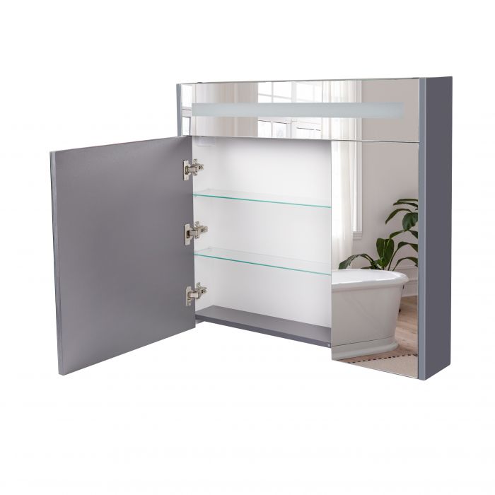 Зеркальный шкаф подвесной Qtap Robin 800х730х145 Graphite с LED-подсветкой QT1377ZP8002G