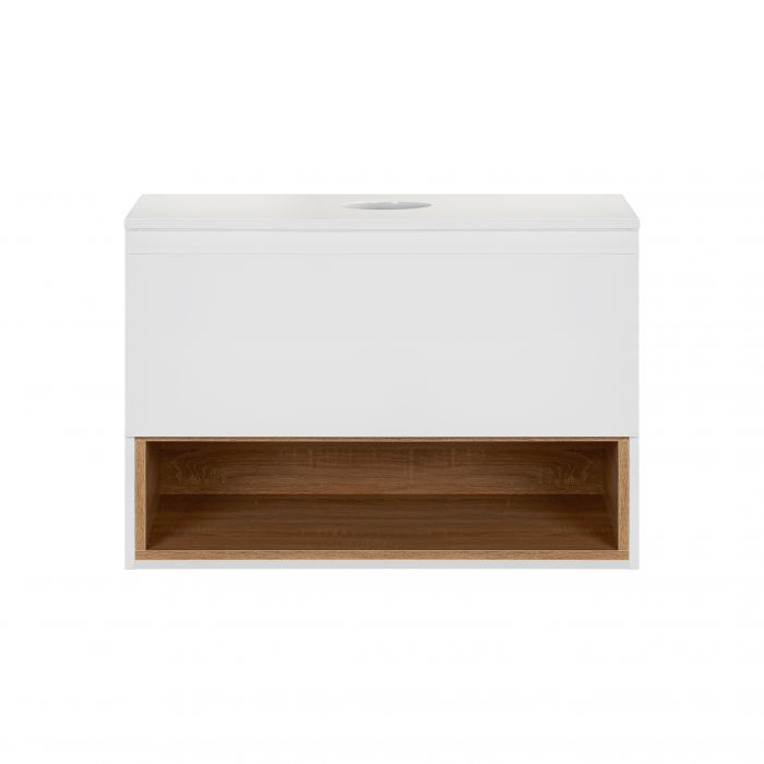 Тумба подвесная Qtap Robin 700х476х437 White/Whitish oak со столешницей QT1379TPН7001WWO