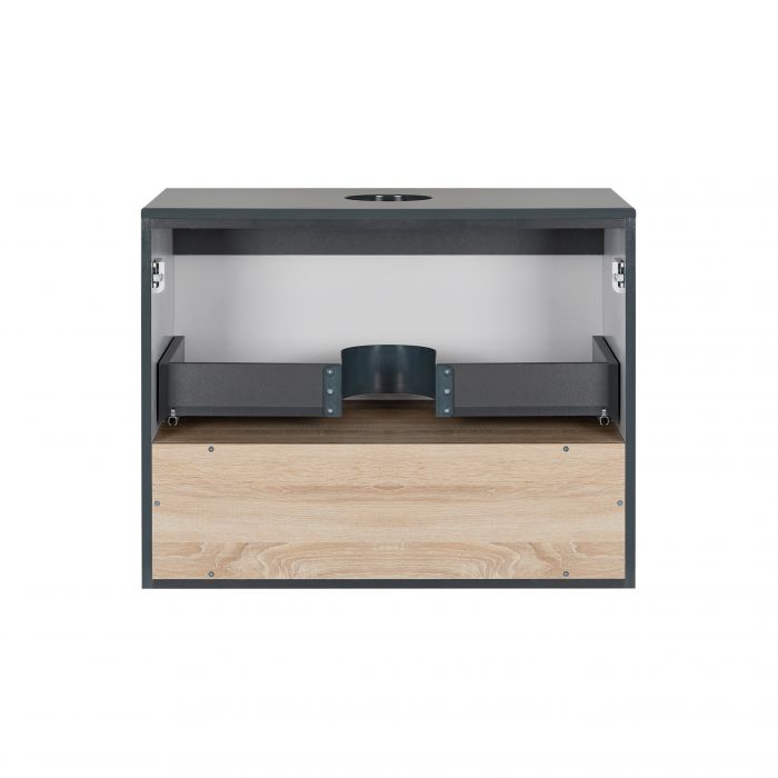 Тумба подвесная Qtap Robin 600х476х437 Graphite/Whitish oak со столешницей QT1379TPН6002GWO