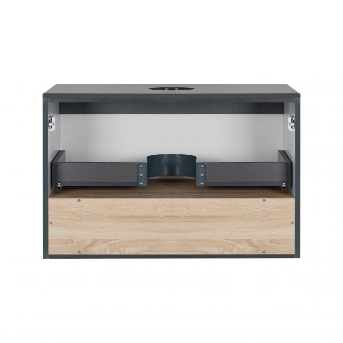 Тумба подвесная Qtap Robin 700х476х437 Graphite/Whitish oak со столешницей QT1379TPН7002GWO