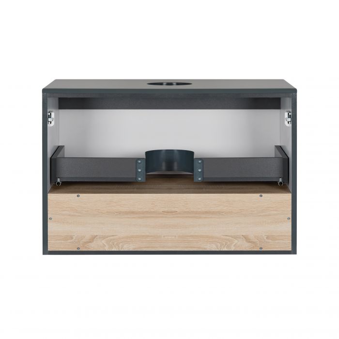 Тумба подвесная Qtap Robin 800х476х470 Graphite/Whitish oak со столешницей QT1379TPН8002GWO