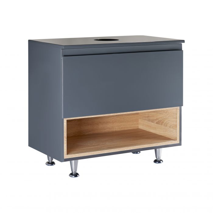 Напольная тумба Qtap Robin 700х616х437 Graphite/Whitish oak со столешницей QT1380TNН7002GWO