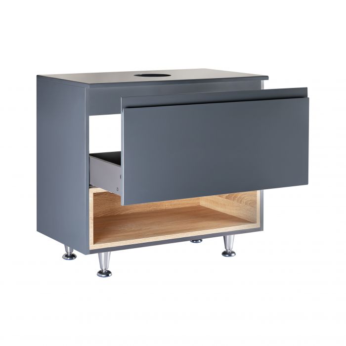 Напольная тумба Qtap Robin 700х616х437 Graphite/Whitish oak со столешницей QT1380TNН7002GWO