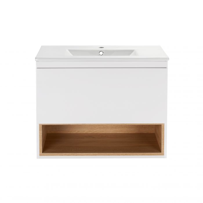 Комплект Qtap Robin 700х580х437 White/Whitish oak подвесная тумба + раковина врезная QT1372TPВ7001WWO