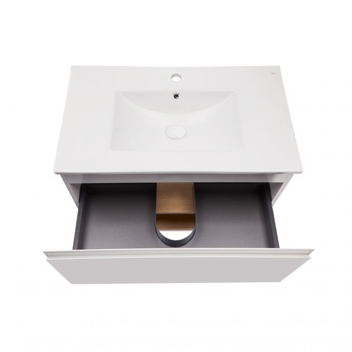 Комплект Qtap Robin 700х580х437 White/Whitish oak подвесная тумба + раковина врезная QT1372TPВ7001WWO