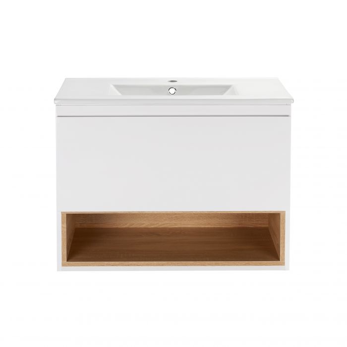 Комплект Qtap Robin 800х580х437 White/Whitish oak подвесная тумба + раковина врезная QT1372TPВ8001WWO