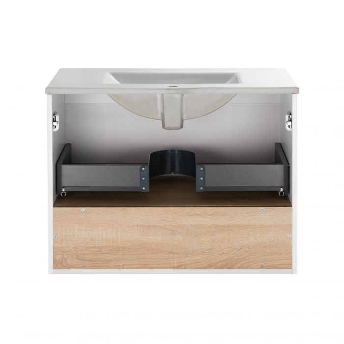 Комплект Qtap Robin 800х580х437 White/Whitish oak подвесная тумба + раковина врезная QT1372TPВ8001WWO