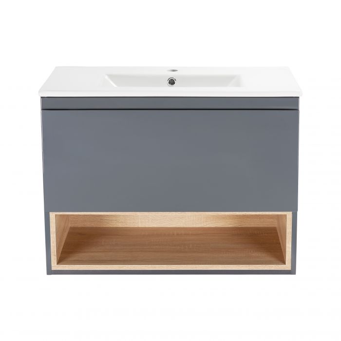 Комплект Qtap Robin 800х580х437 Graphite/Whitish oak подвесная тумба + раковина врезная QT1372TPВ8002GWO