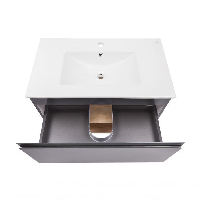 Комплект Qtap Robin 800х580х437 Graphite/Whitish oak подвесная тумба + раковина врезная QT1372TPВ8002GWO
