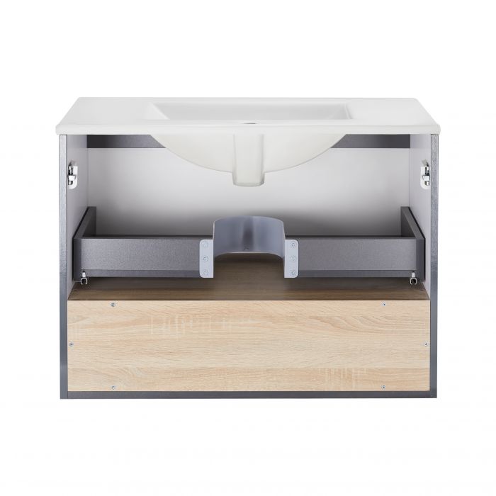 Комплект Qtap Robin 800х580х437 Graphite/Whitish oak подвесная тумба + раковина врезная QT1372TPВ8002GWO