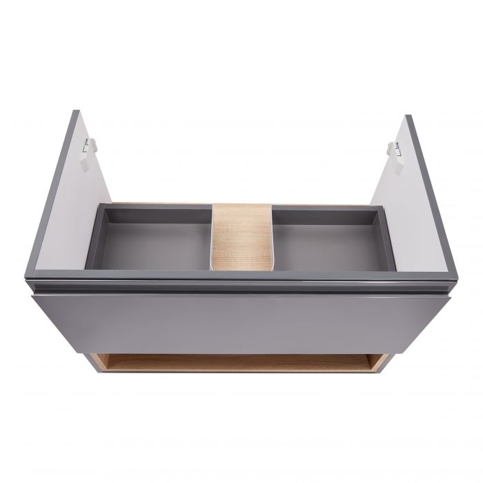 Комплект Qtap Robin 800х580х437 Graphite/Whitish oak подвесная тумба + раковина врезная QT1372TPВ8002GWO