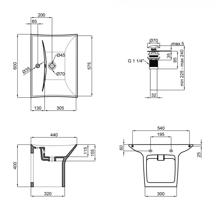 Раковина подвесная моноблок Qtap Presto 600х450х405mm White с донным клапаном QT2411G822W