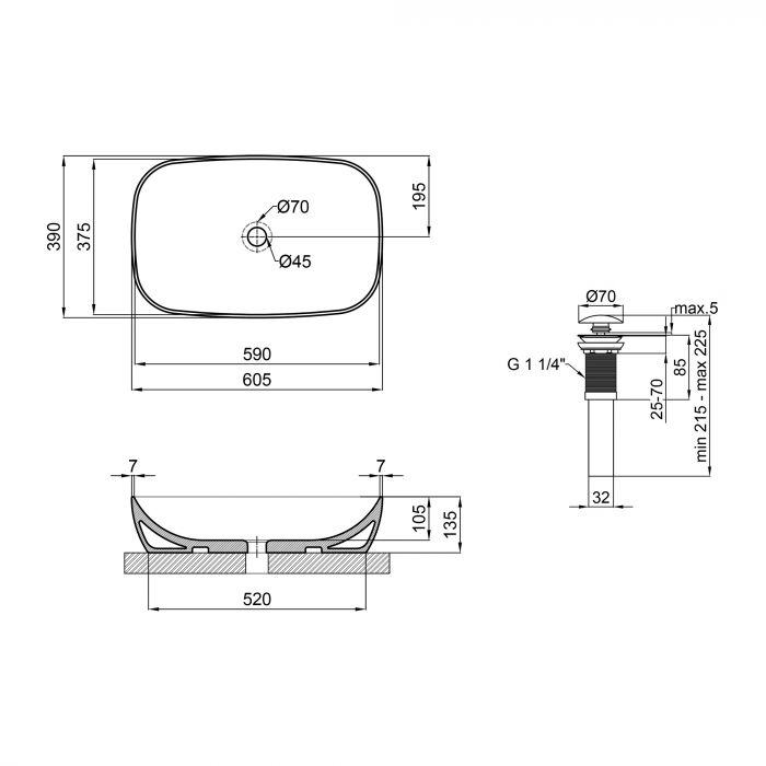 Раковина-чаша Qtap Cardinal 600х380х140 White с донным клапаном QT04117060TW