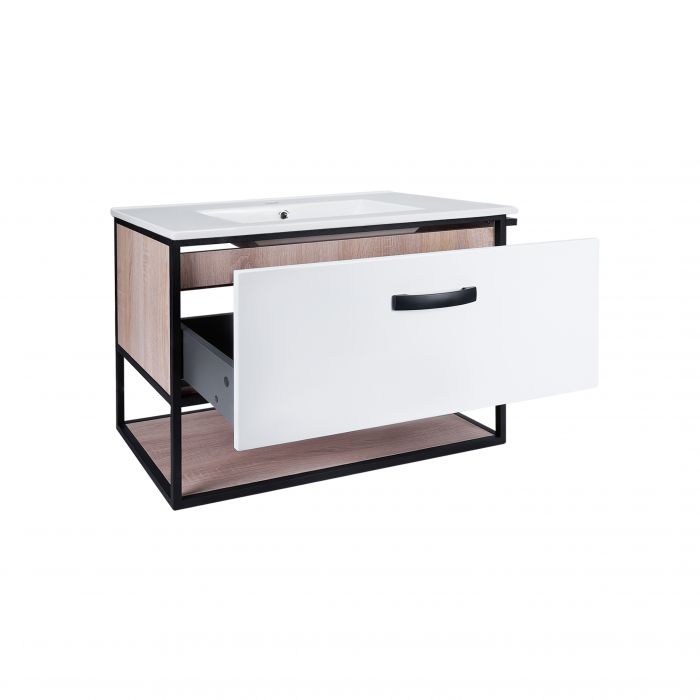 Комплект Qtap Taurus 800х580х437 White/Whitish oak подвесная тумба + раковина врезная QT2472TPT803WWO