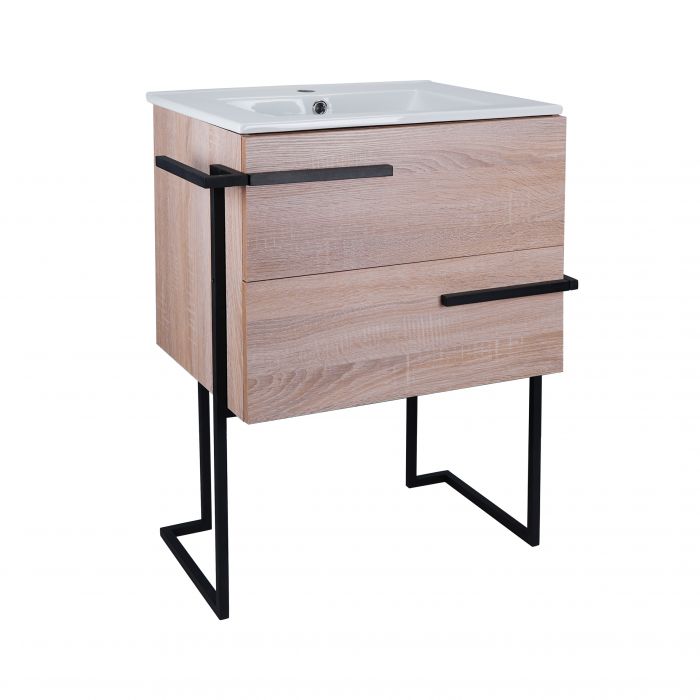 Комплект Qtap Taurus 600х800х437 Whitish oak напольная тумба + раковина врезная QT2471TNT603WO