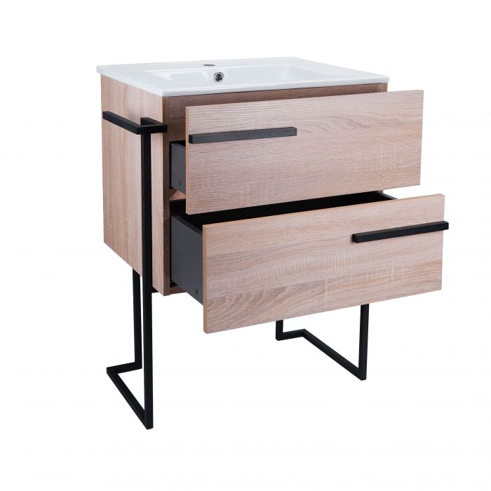 Комплект Qtap Taurus 600х800х437 Whitish oak напольная тумба + раковина врезная QT2471TNT603WO