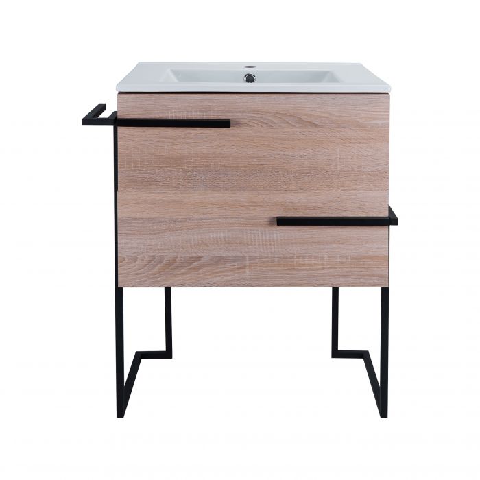 Комплект Qtap Taurus 600х800х437 Whitish oak напольная тумба + раковина врезная QT2471TNT603WO