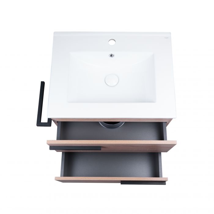 Комплект Qtap Taurus 600х800х437 Whitish oak напольная тумба + раковина врезная QT2471TNT603WO