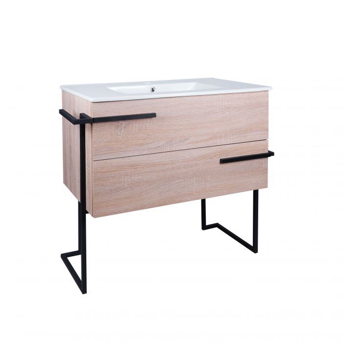 Комплект Qtap Taurus 800х800х437 Whitish oak напольная тумба + раковина врезная QT2471TNT803WO