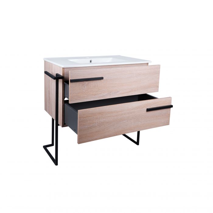 Комплект Qtap Taurus 800х800х437 Whitish oak напольная тумба + раковина врезная QT2471TNT803WO