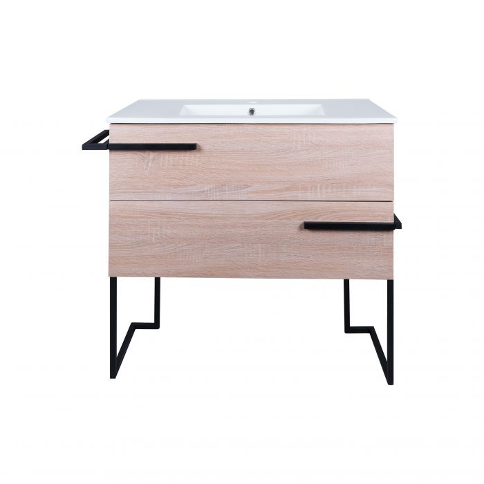 Комплект Qtap Taurus 800х800х437 Whitish oak напольная тумба + раковина врезная QT2471TNT803WO