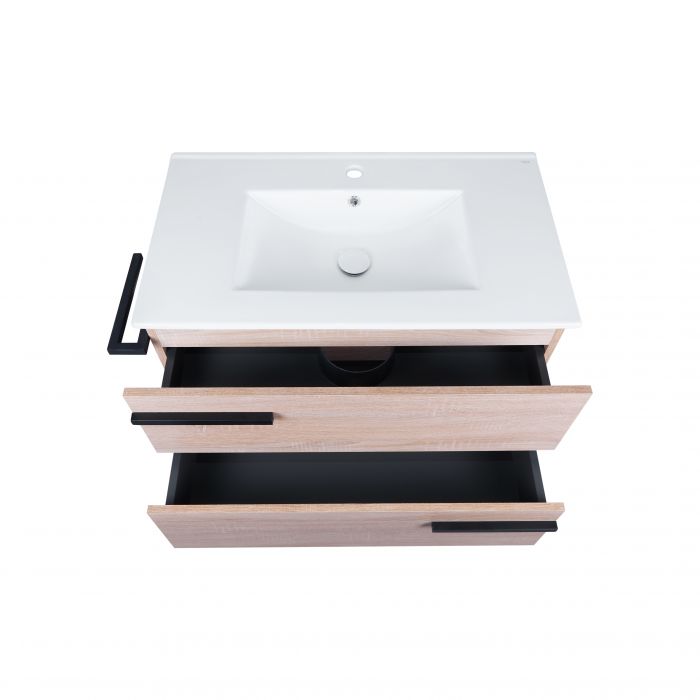 Комплект Qtap Taurus 800х800х437 Whitish oak напольная тумба + раковина врезная QT2471TNT803WO