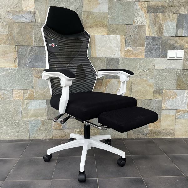 Компьютерное кресло SEWEN YODA Footrest Черно-белый, Zenga Сетка