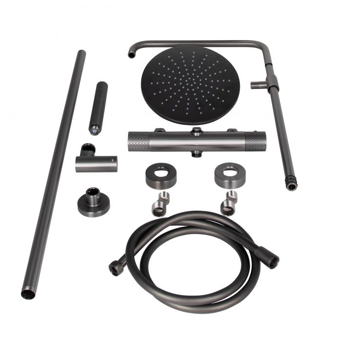 Душевая система универсальная Qtap Brno термостатическая на два потребителя QTBRN5769103ONK Black Matt