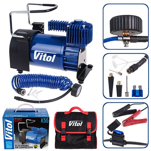 Компрессор "ViTOL" К-55 150psi/23Amp /50л/шланг 5,0м/клеммы (К-55)