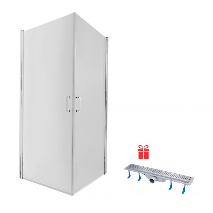 Набор Qtap душевая кабина Gemini CRM1099SC6 90х90 см, стекло Clear 6 мм + трап линейный Dry FB304-600 с сухим закрыванием и нержавеющей решеткой 600х73 мм