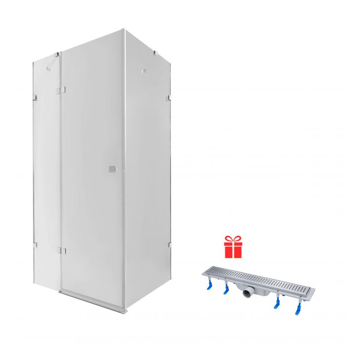 Набор Qtap душевая кабина Capricorn CRM1018RC6 100х80, стекло Clear 6 мм + трап линейный Dry FB304-600 с сухим закрыванием и нержавеющей решеткой 600х73 мм