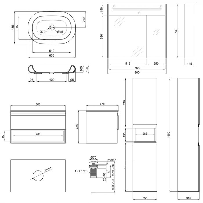 Комплект мебели для ванной Qtap Robin тумба + раковина + зеркальный шкаф + пенал QT044RO42980