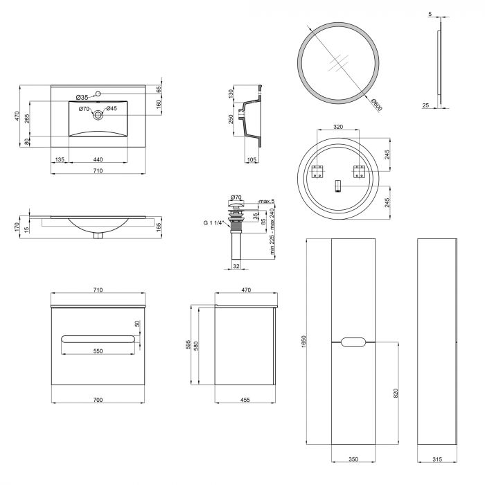 Комплект мебели для ванной Qtap Virgo тумба с раковиной + зеркало + пенал QT044VI42994