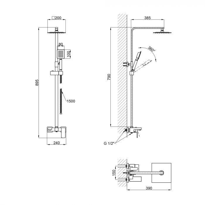 Душевая система Lidz Kubis 06D-SES