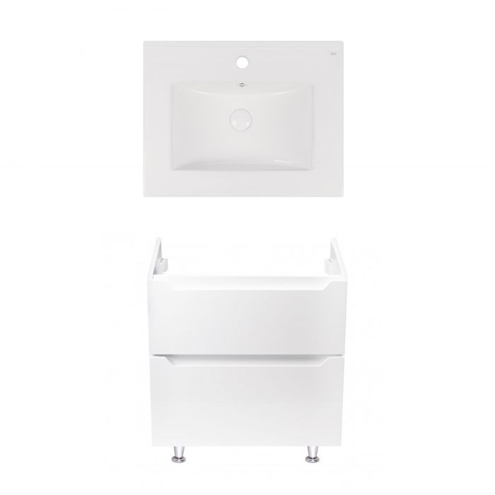 Комплект Qtap напольная тумбочка Scorpio 600х825х460 мм White + раковина врезная Albatross New QT71SC43955