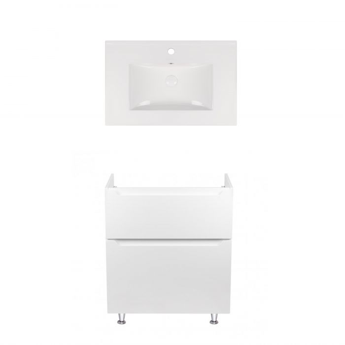 Комплект Qtap напольная тумбочка Scorpio 700х825х460 мм White + раковина врезная Albatross New QT71SC43958