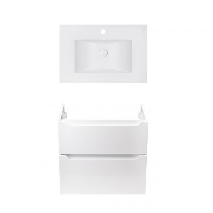 Комплект Qtap тумба подвесная Scorpio 700х585х460 мм White + урезная раковина Albatross E QT71SC43970