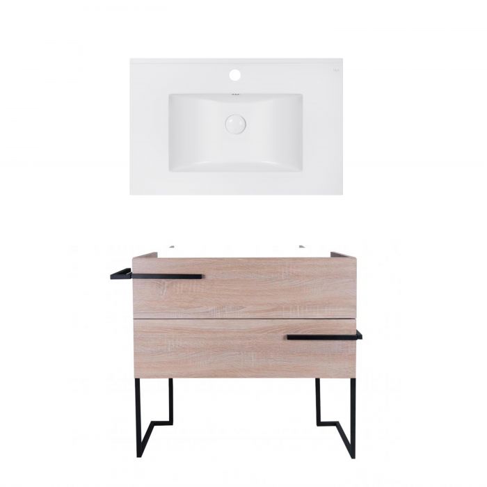 Комплект Qtap напольная тумба Taurus 800х800х437 мм Whitish oak + раковина врезная Albatross E QT71TA44016