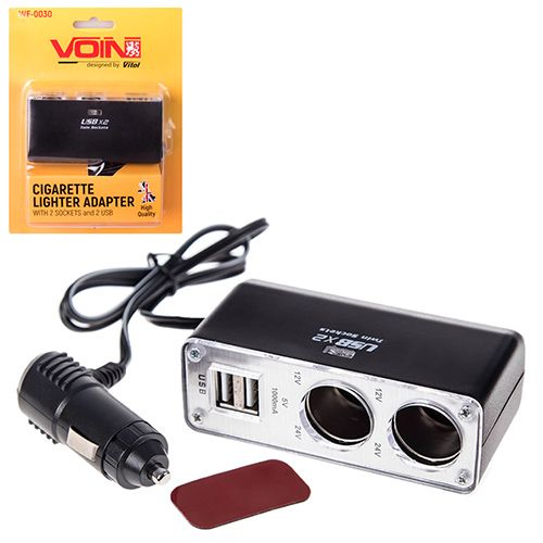 Удлинитель прикуривателя 2 выхода+2 USB (1000 mA) / Предохранитель (WF-0030) (WF-0030)
