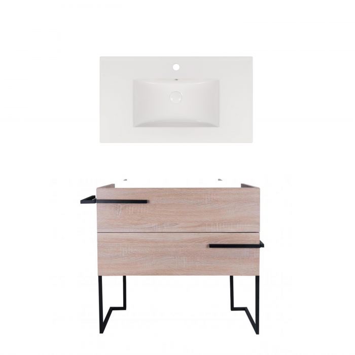 Комплект Qtap напольная тумба Taurus 800х800х437 мм Whitish oak + раковина врезная Albatross New QT71TA44017