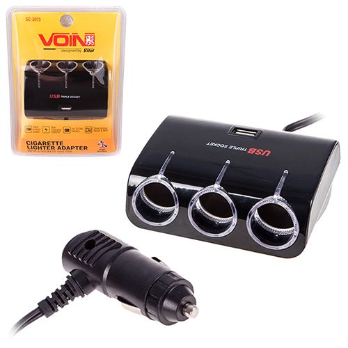 Удлинитель прикуривателя VOIN 3 выхода + 1USB 1000mA 12/24V SC-3073 (SC-3073)