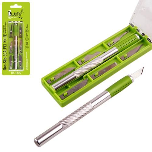 Нож-скальпель для вырезания с сменными лезвиями, сталь SK5 (6 шт)