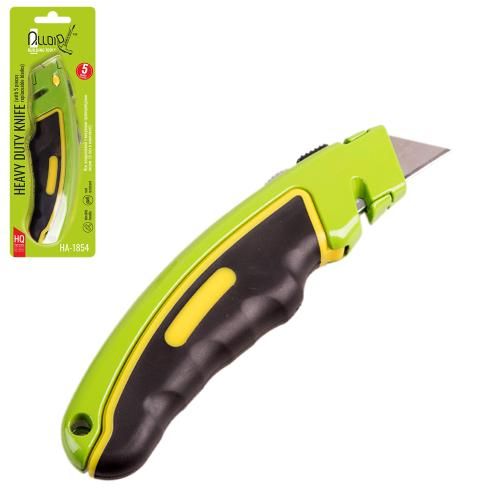 Нож алюминиевый с выдвижным трапециевидным лезвием (5шт) прорезиненный Alloid (НА-1854)