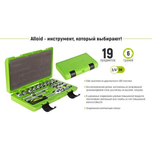 Набор головок 3/8", 19 предметов Alloid. 6-22 мм. (НГ-3019П)